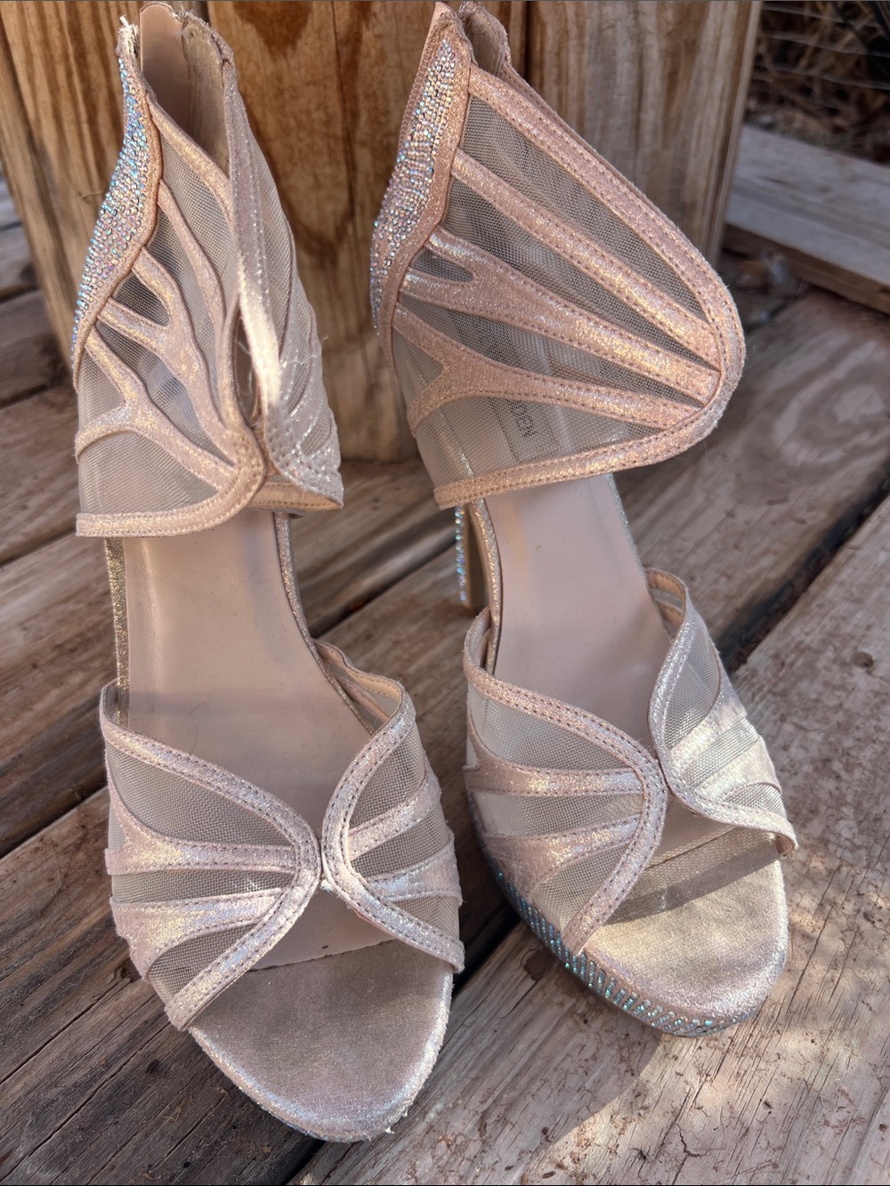 Women's Strappy Glitter Mesh Heeled Sandals - Blush